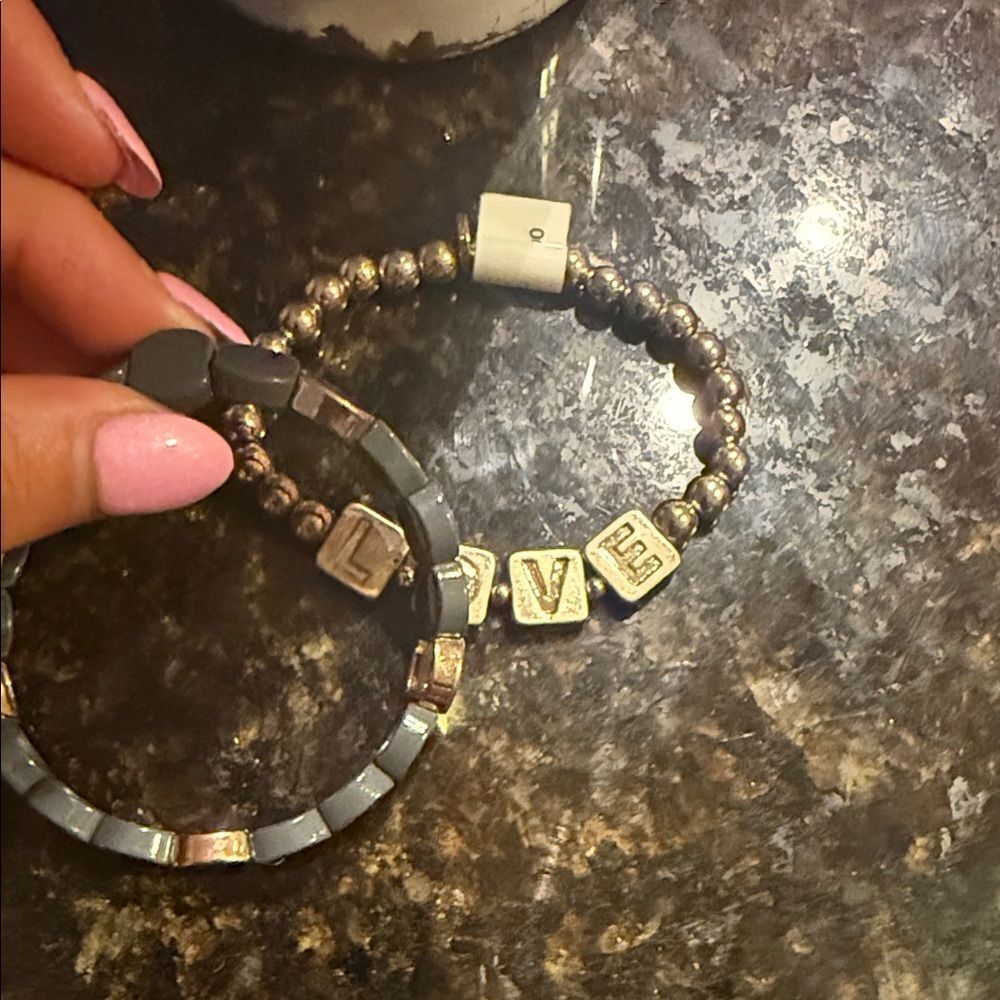 Gold & Gray Beaded Bracelet Set LOVE Gold Stretch Bracelet - NEW 2 Bracelets